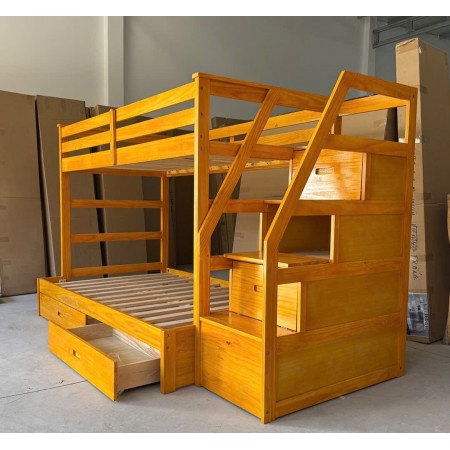 B165 Oak : Giường 2 Tầng Cầu Thang Liên Hợp - 1m